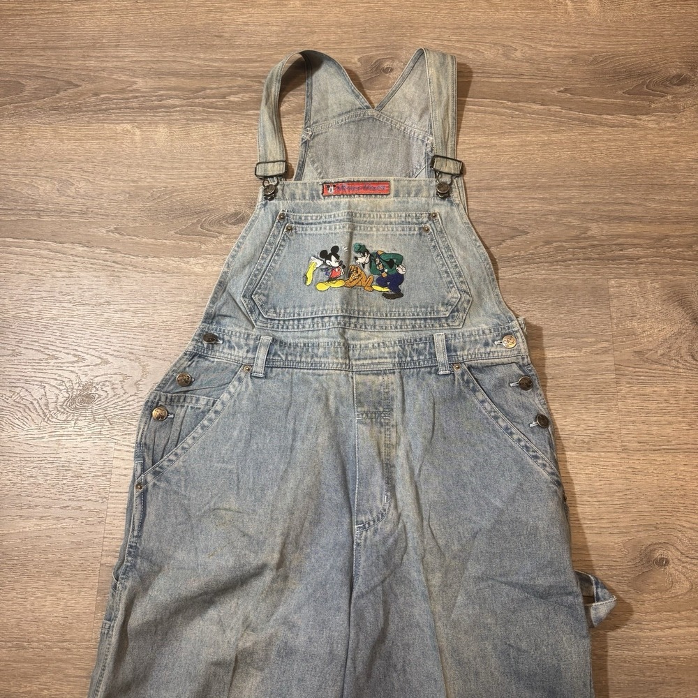 VTG Mickey Mouse Unlimited 90's Denim Bib Overalls medium Jerry Leigh‎